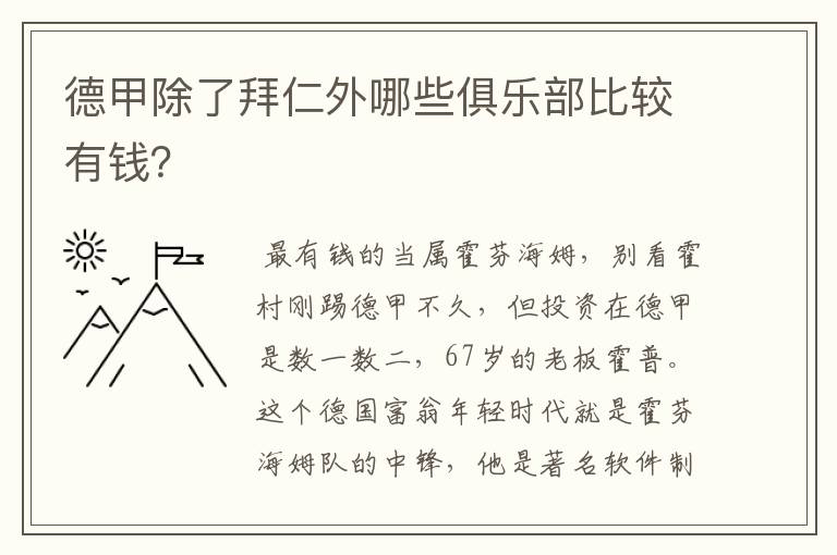 德甲除了拜仁外哪些俱乐部比较有钱?