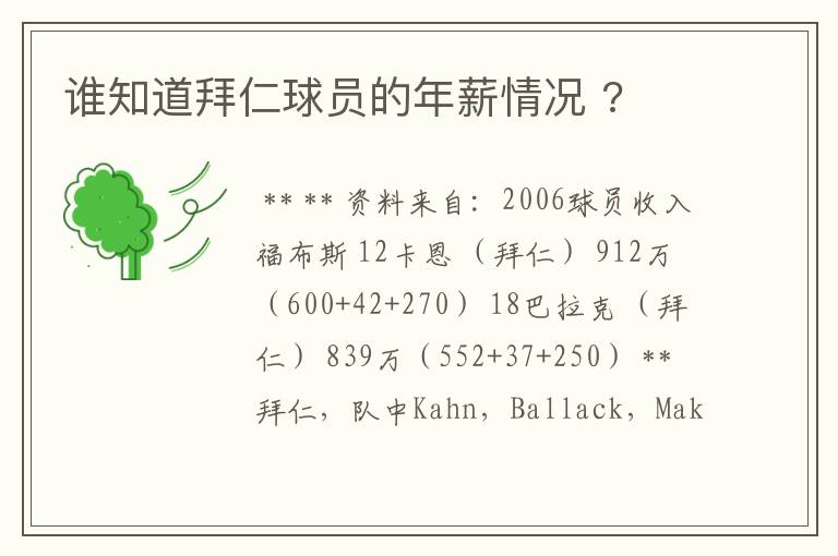 谁知道拜仁球员的年薪情况 ?