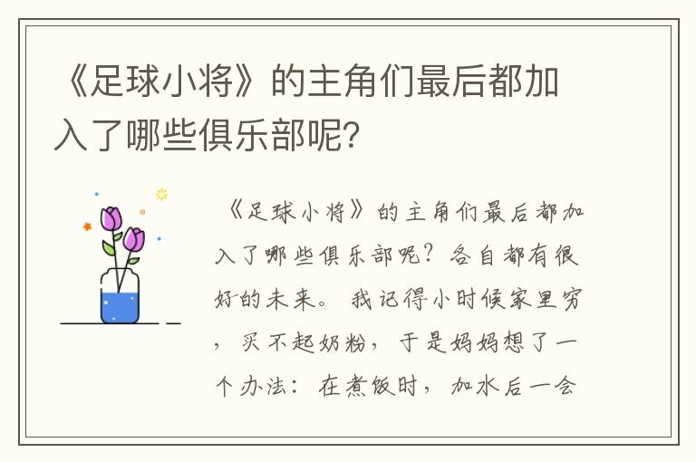 《足球小将》的主角们最后都加入了哪些俱乐部呢?