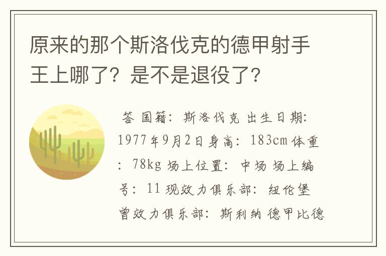 原来的那个斯洛伐克的德甲射手王上哪了?是不是退役了?