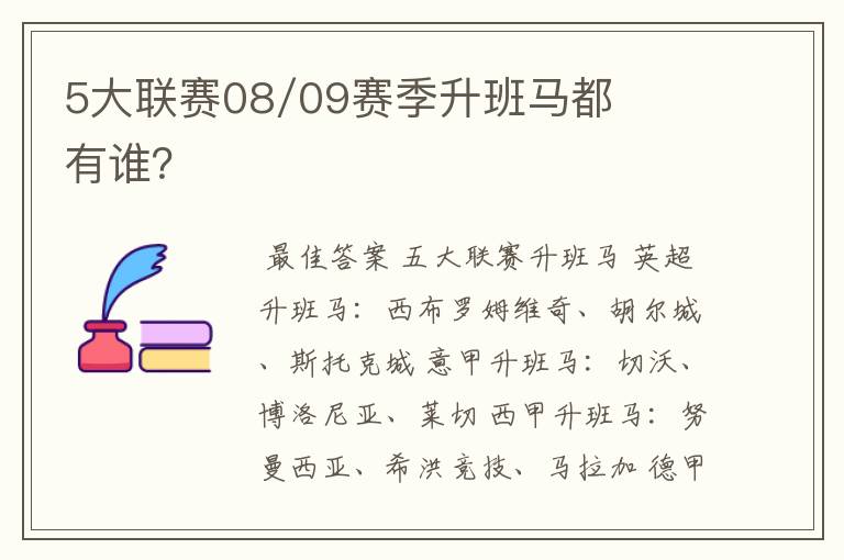5大联赛08/09赛季升班马都有谁?