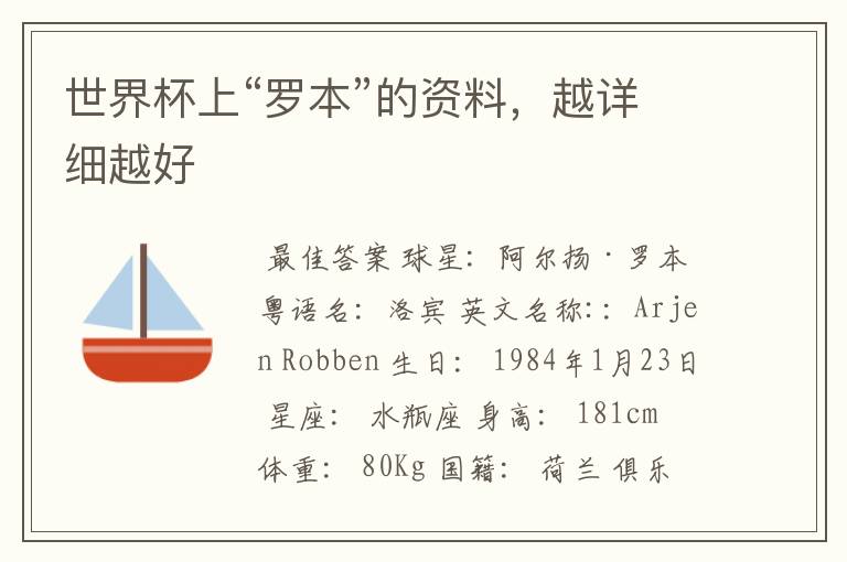 世界杯上“罗本”的资料,越详细越好