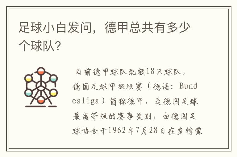 足球小白发问,德甲总共有多少个球队?