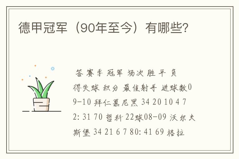 德甲冠军(90年至今)有哪些?
