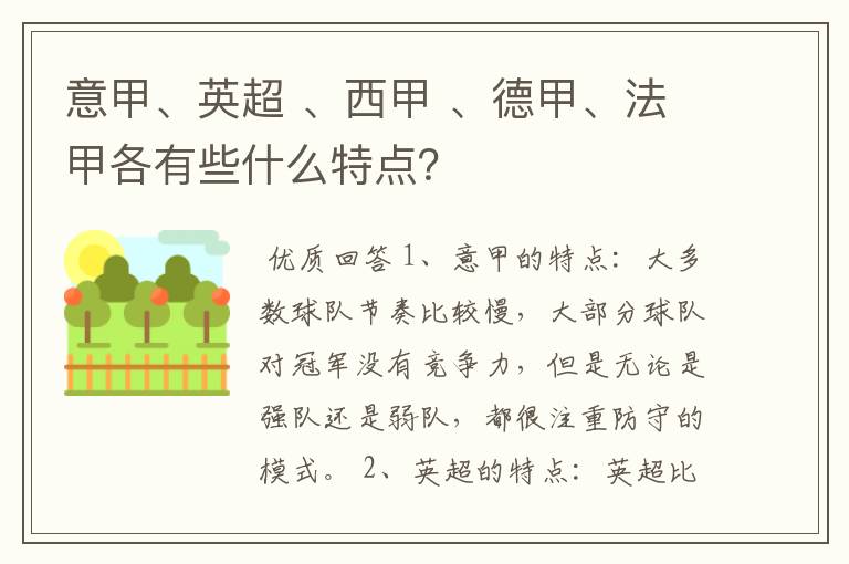 意甲、英超 、西甲 、德甲、法甲各有些什么特点?