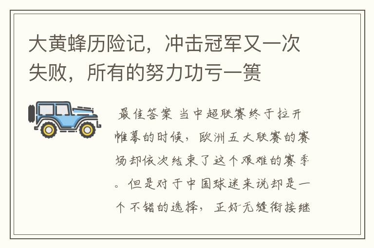 大黄蜂历险记,冲击冠军又一次失败,所有的努力功亏一篑