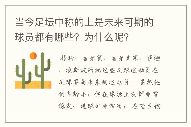 当今足坛中称的上是未来可期的球员都有哪些?为什么呢?