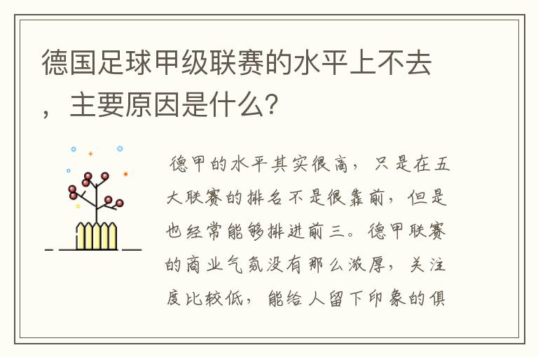德国足球甲级联赛的水平上不去,主要原因是什么?