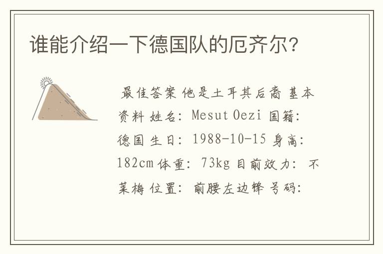 谁能介绍一下德国队的厄齐尔?
