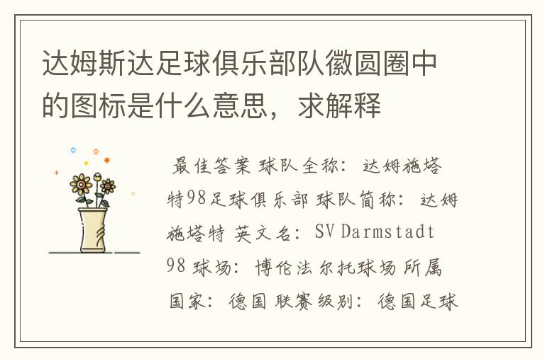 达姆斯达足球俱乐部队徽圆圈中的图标是什么意思,求解释