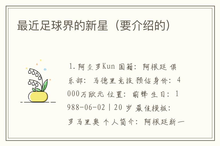 最近足球界的新星(要介绍的)