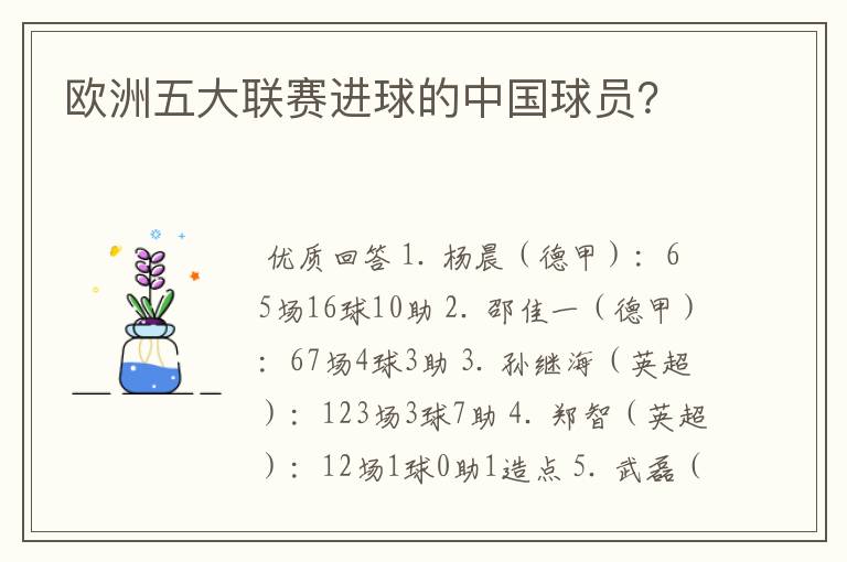 欧洲五大联赛进球的中国球员?