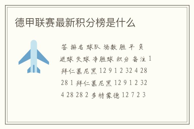 德甲联赛最新积分榜是什么