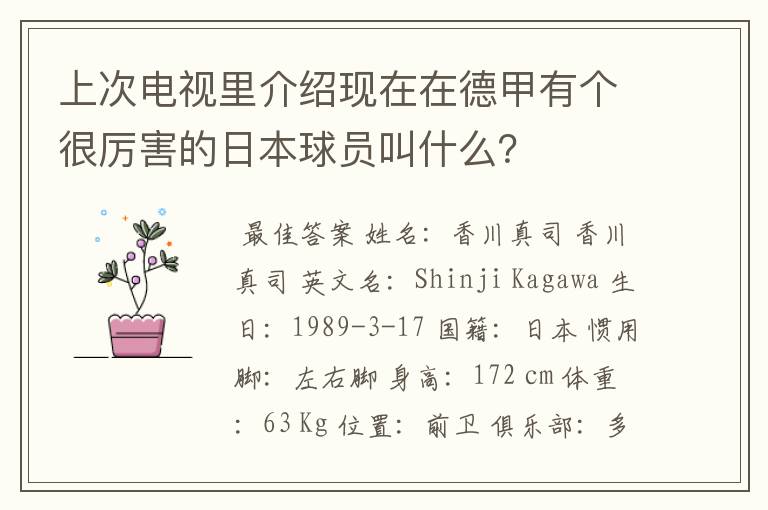上次电视里介绍现在在德甲有个很厉害的日本球员叫什么?