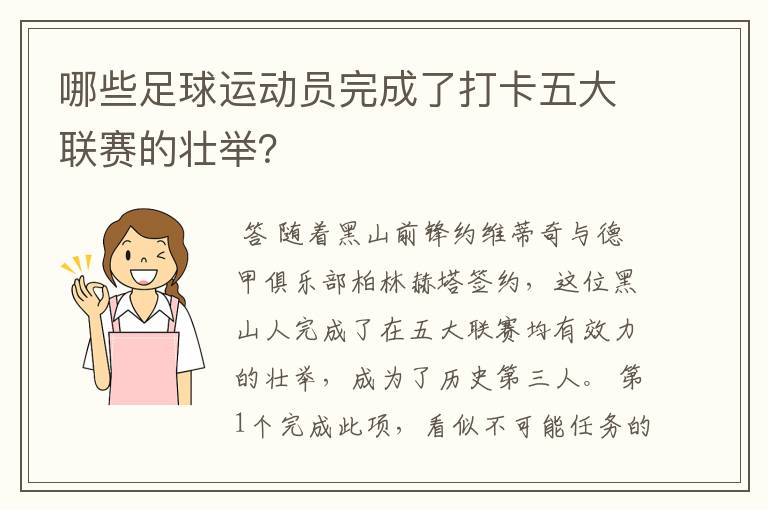 哪些足球运动员完成了打卡五大联赛的壮举?