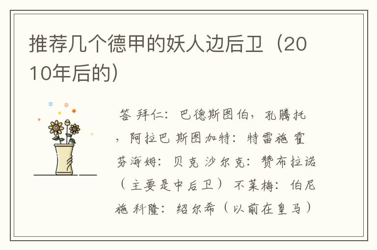 推荐几个德甲的妖人边后卫(2010年后的)