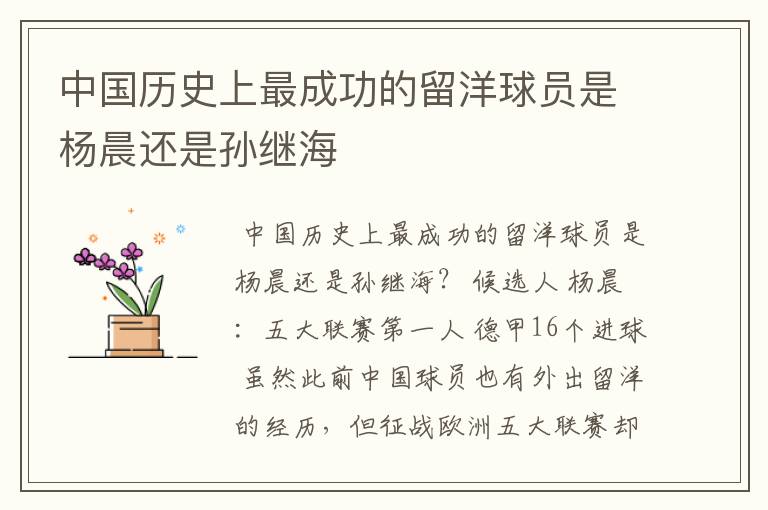 中国历史上最成功的留洋球员是杨晨还是孙继海