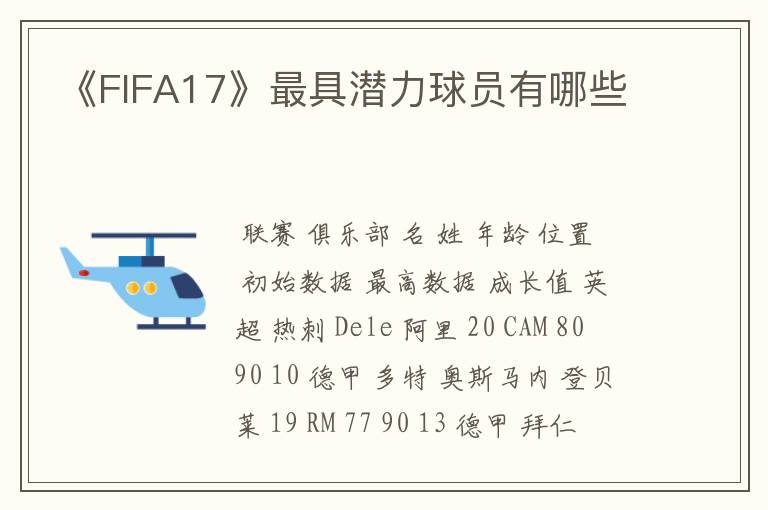 《FIFA17》最具潜力球员有哪些
