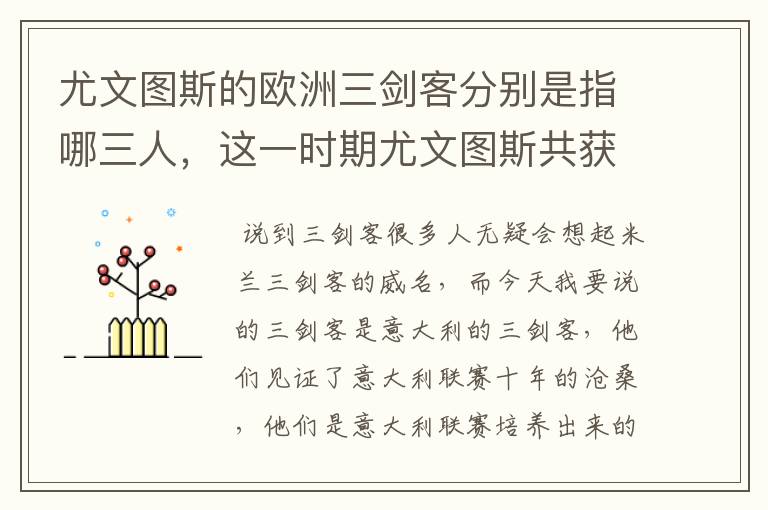 尤文图斯的欧洲三剑客分别是指哪三人,这一时期尤文图斯共获得多少冠军