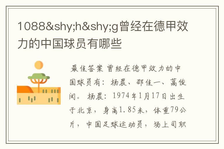 1088hg曾经在德甲效力的中国球员有哪些