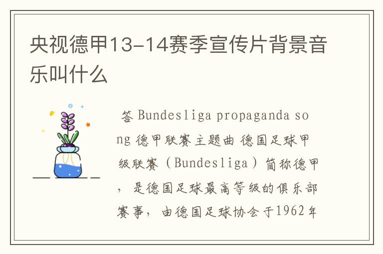 央视德甲13-14赛季宣传片背景音乐叫什么