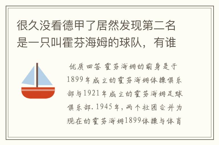 很久没看德甲了居然发现第二名是一只叫霍芬海姆的球队,有谁知道吗