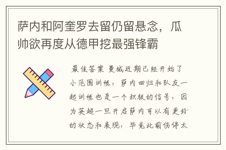 萨内和阿奎罗去留仍留悬念,瓜帅欲再度从德甲挖最强锋霸