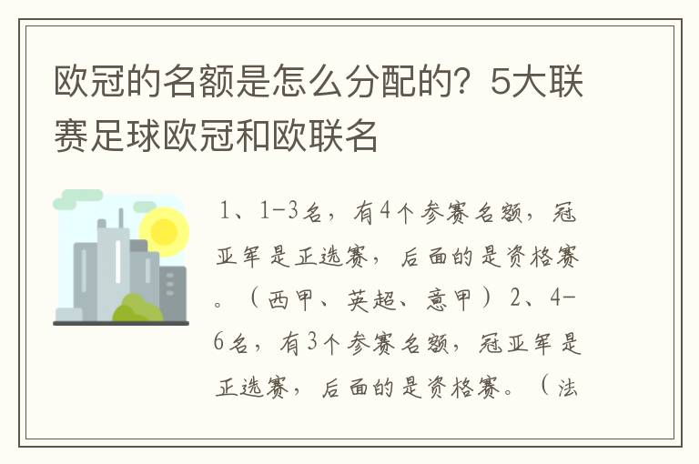 欧冠的名额是怎么分配的?5大联赛足球欧冠和欧联名