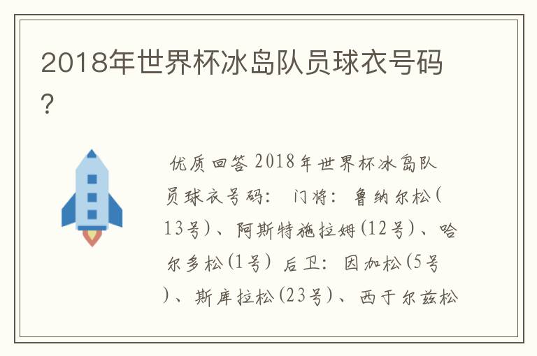 2018年世界杯冰岛队员球衣号码?