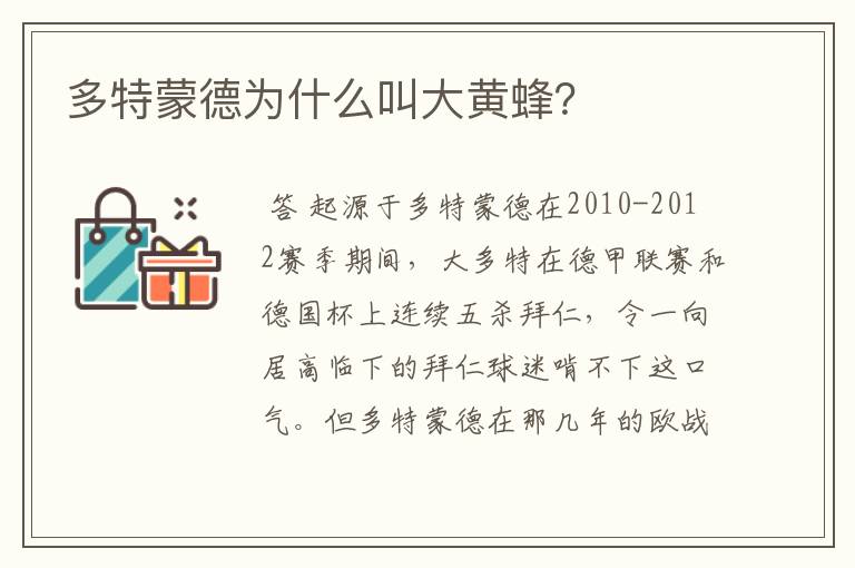 多特蒙德为什么叫大黄蜂?