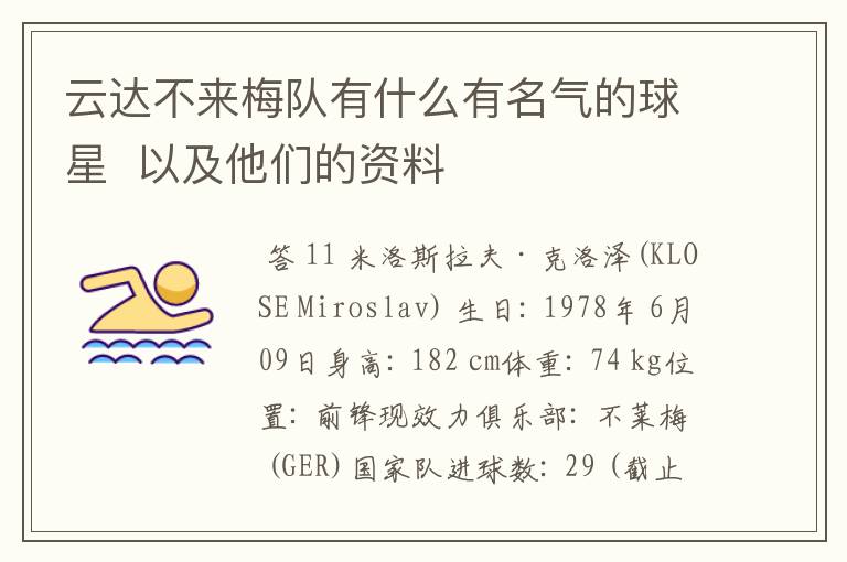 云达不来梅队有什么有名气的球星 以及他们的资料