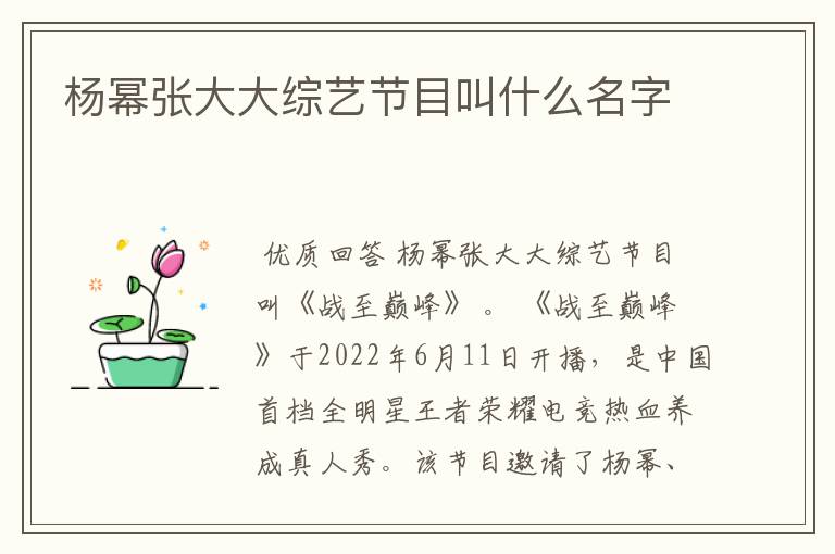 杨幂张大大综艺节目叫什么名字