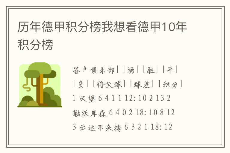 历年德甲积分榜我想看德甲10年积分榜