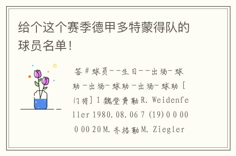 给个这个赛季德甲多特蒙得队的球员名单!