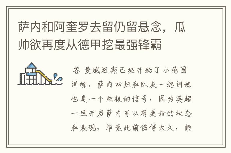 萨内和阿奎罗去留仍留悬念,瓜帅欲再度从德甲挖最强锋霸