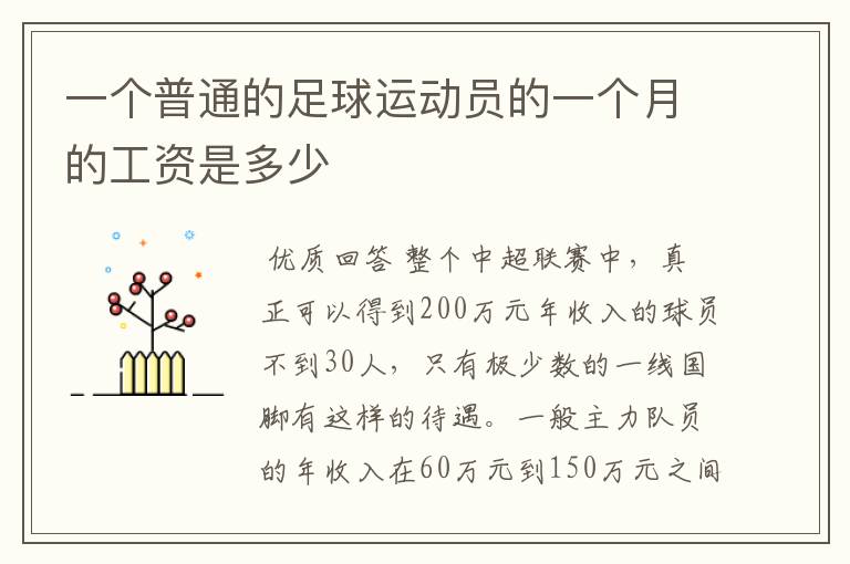 一个普通的足球运动员的一个月的工资是多少