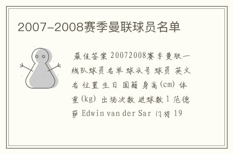 2007-2008赛季曼联球员名单