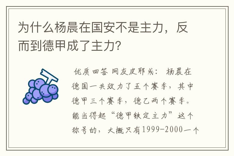 为什么杨晨在国安不是主力,反而到德甲成了主力?