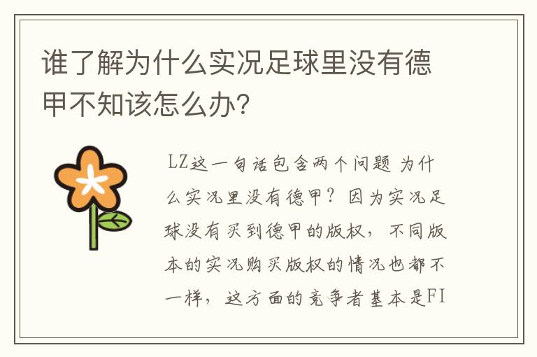 谁了解为什么实况足球里没有德甲不知该怎么办?