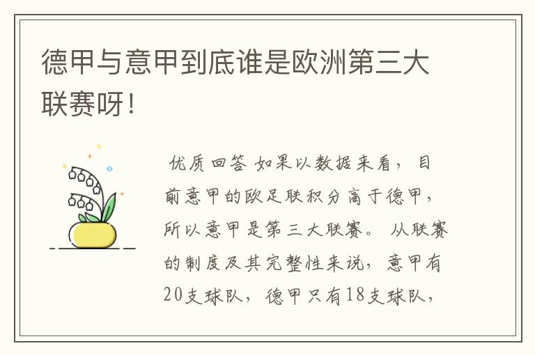 德甲与意甲到底谁是欧洲第三大联赛呀!
