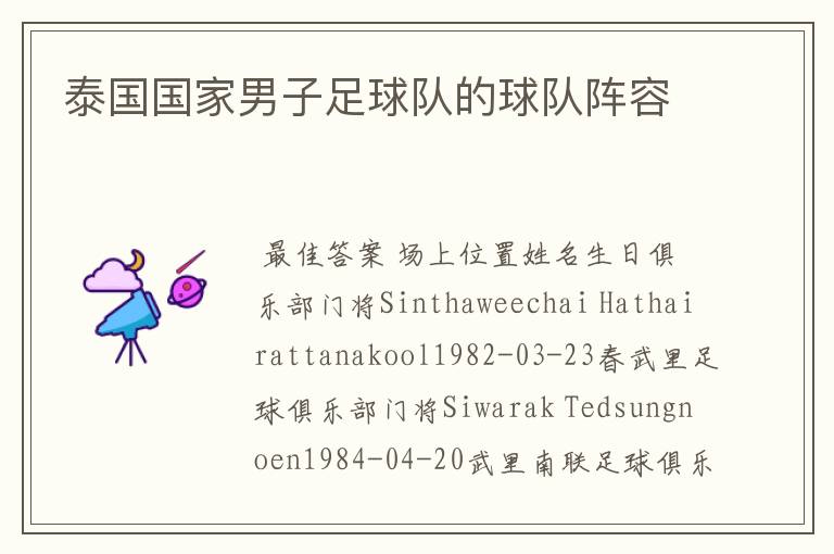 泰国国家男子足球队的球队阵容