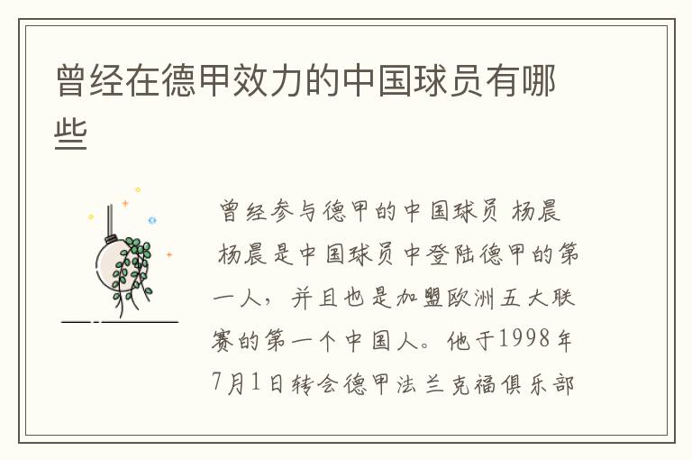 曾经在德甲效力的中国球员有哪些