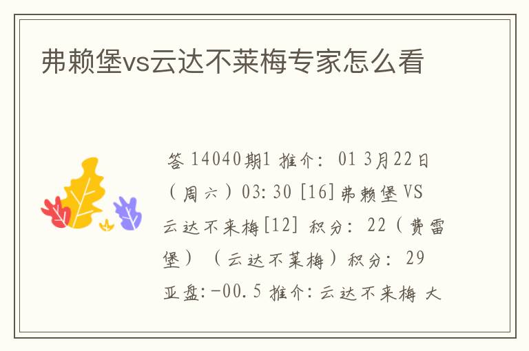 弗赖堡vs云达不莱梅专家怎么看