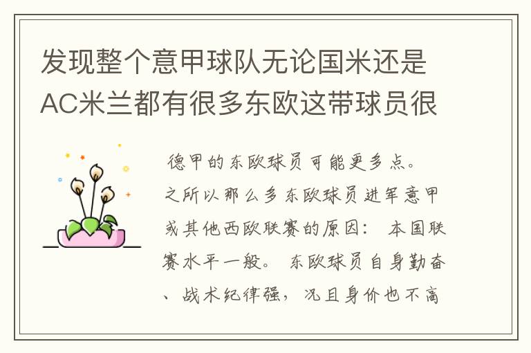 发现整个意甲球队无论国米还是AC米兰都有很多东欧这带球员很多比克罗地亚,斯洛伐克,乌克兰等…