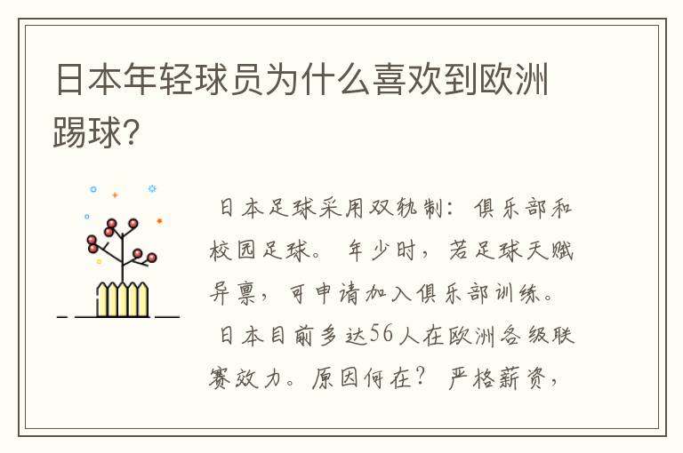 日本年轻球员为什么喜欢到欧洲踢球?