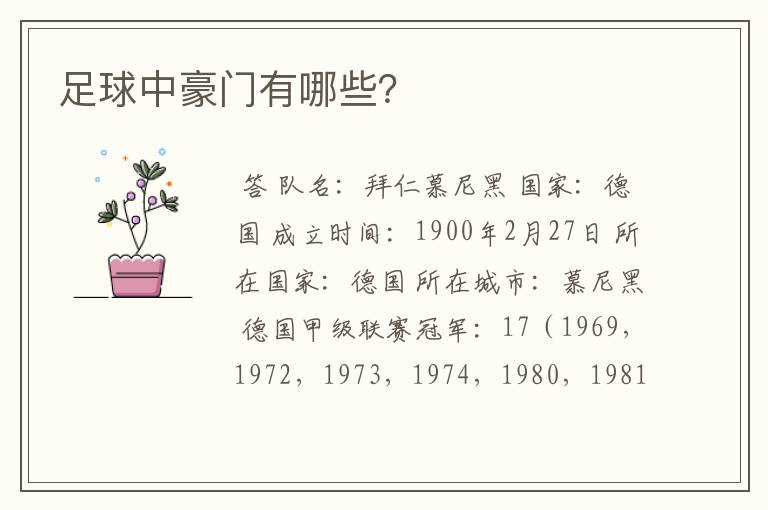足球中豪门有哪些?