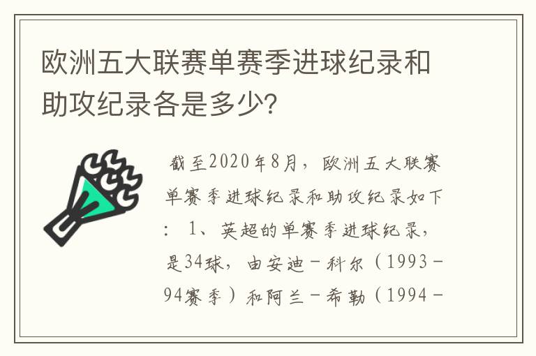 欧洲五大联赛单赛季进球纪录和助攻纪录各是多少?