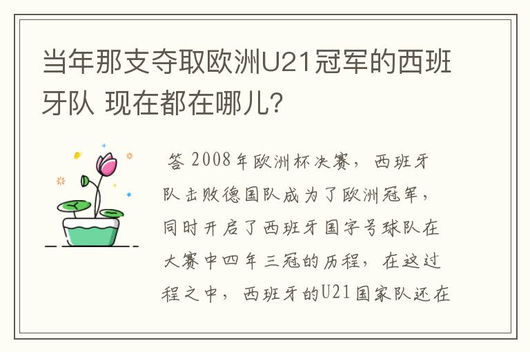 当年那支夺取欧洲U21冠军的西班牙队 现在都在哪儿?