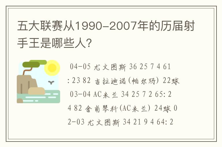 五大联赛从1990-2007年的历届射手王是哪些人?
