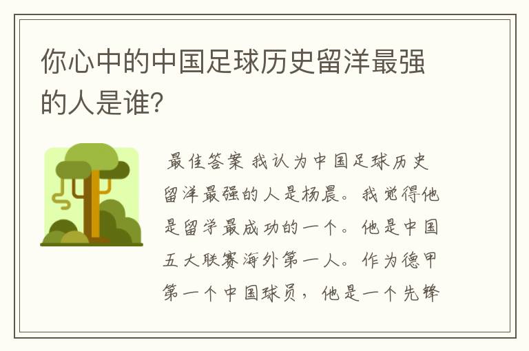 你心中的中国足球历史留洋最强的人是谁?